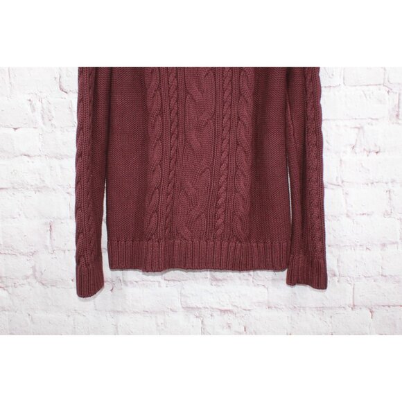 LL Bean Double L Cable Sweater Zip Cardigan Sweater Maroon Size L - Picture 5 of 12